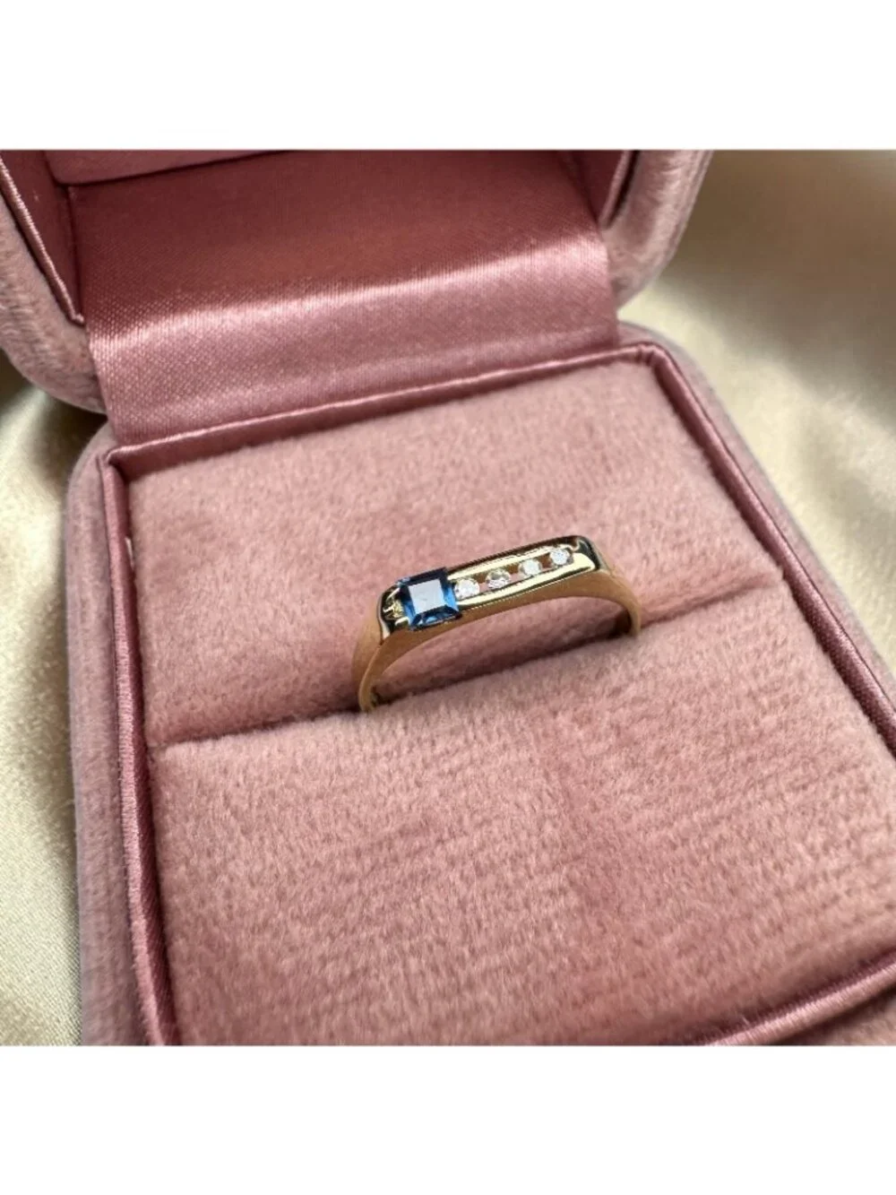 14K Gold Natural Blue Sapphire & Diamond Ring Channel Set Stacking Band Size 6